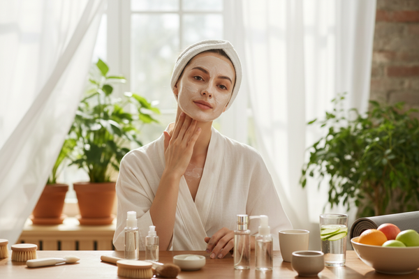 Trouve moi une image avec une femme avec un visage propre et qui  a une peazu radieuse et qui entretient son corps