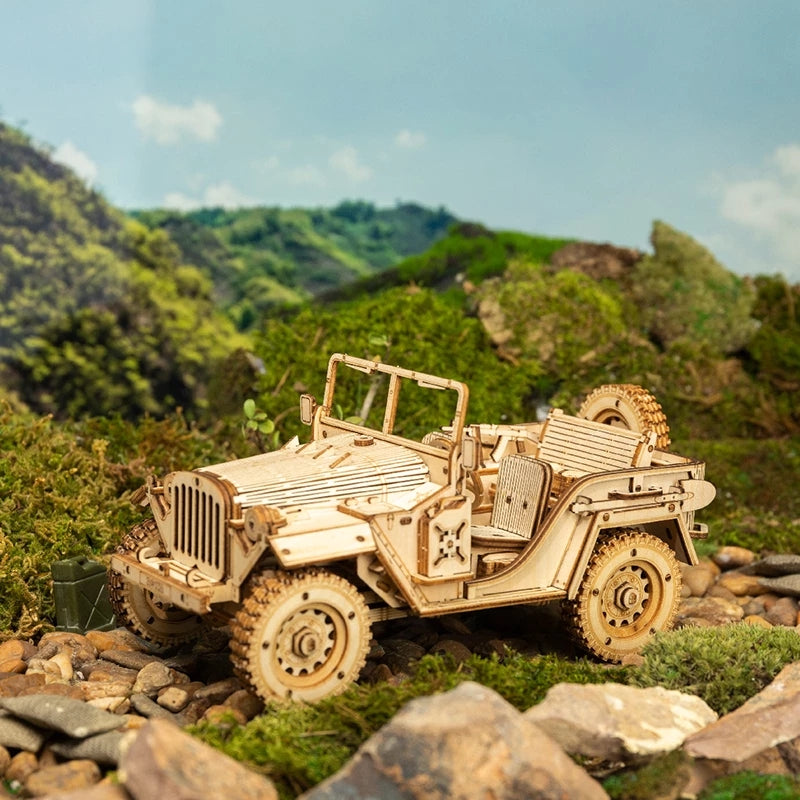 Robotime ROKR Army Jeep Car 3D Wooden Puzzle Model Toys Building Kits for Children Kids Birthday Christmas Gifts MC701 Dropship - Payty