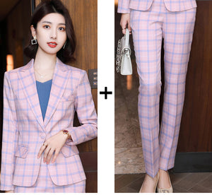 Professional Women's Long-sleeved Plaid Business Suit - Payty