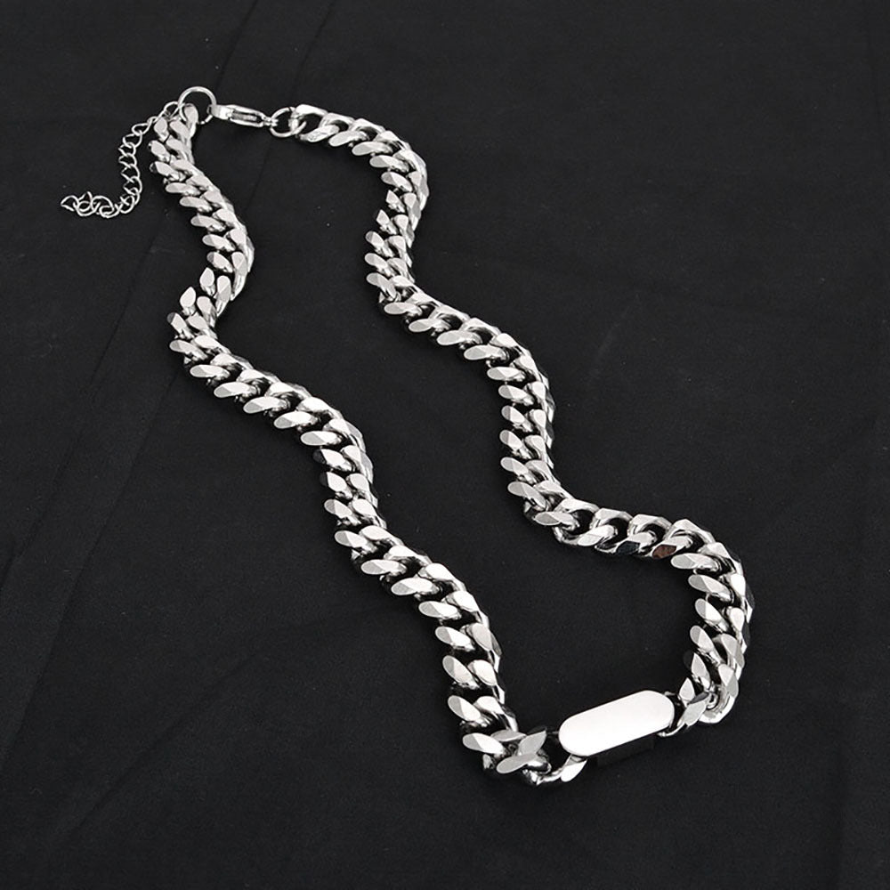 New Thick Chain Stitching Necklace Men's Titanium Steel Clavicle Chain Trendy Hip-hop Ins Net Red Metal Cuban Chain - Payty