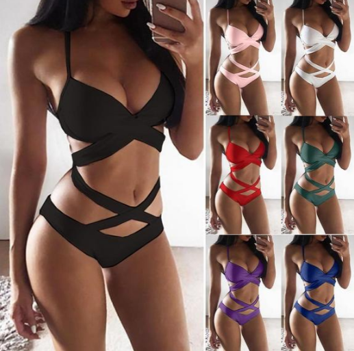 Sexy Black And White Color Matching Bikini Women'S Split Swimsuit - Payty