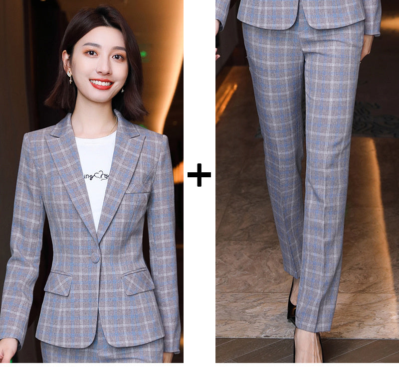 Professional Women's Long-sleeved Plaid Business Suit - Payty