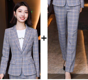 Professional Women's Long-sleeved Plaid Business Suit - Payty