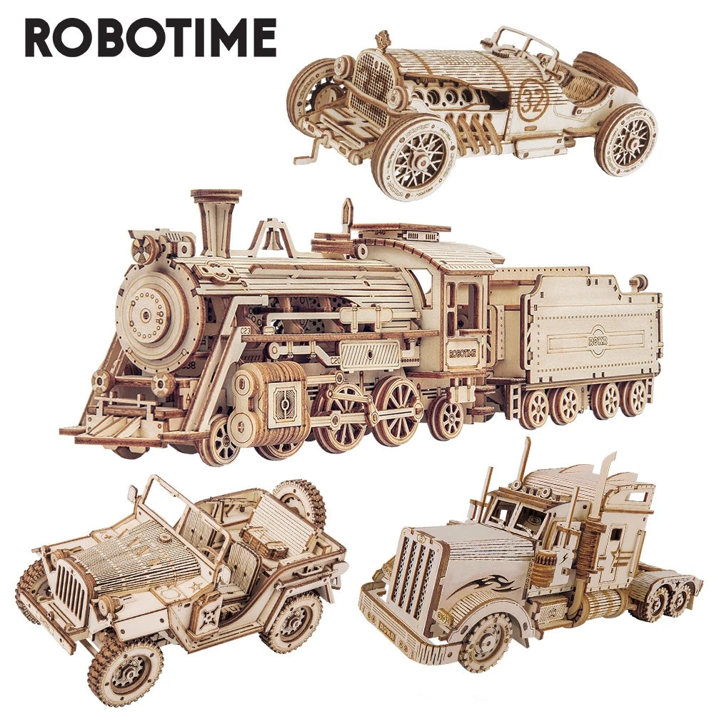 Robotime ROKR Train Model 3D Wooden Puzzle Toy Assembly Locomotive Model Building Kits for Children Kids Birthday Christmas Gift - Payty