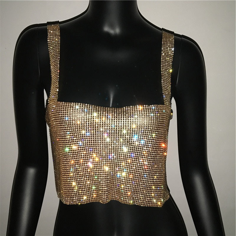 Bling Rhinestones Party Crop Top Full Diamonds Sequins Top - Payty