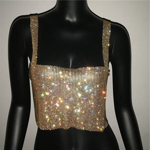 Bling Rhinestones Party Crop Top Full Diamonds Sequins Top - Payty