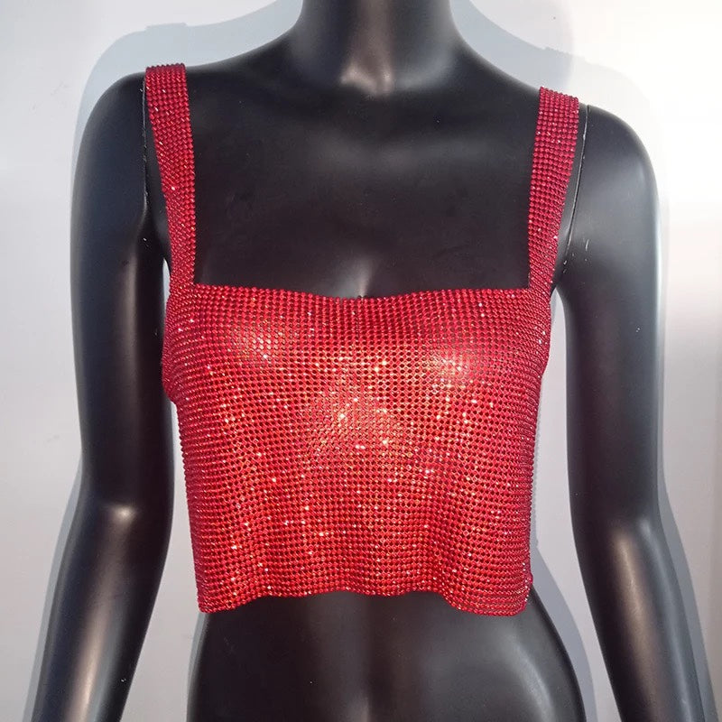 Bling Rhinestones Party Crop Top Full Diamonds Sequins Top - Payty