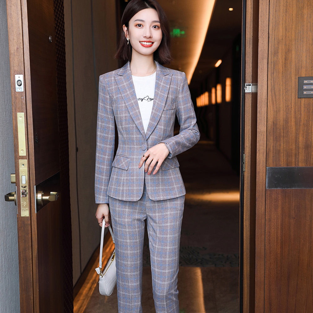 Professional Women's Long-sleeved Plaid Business Suit - Payty