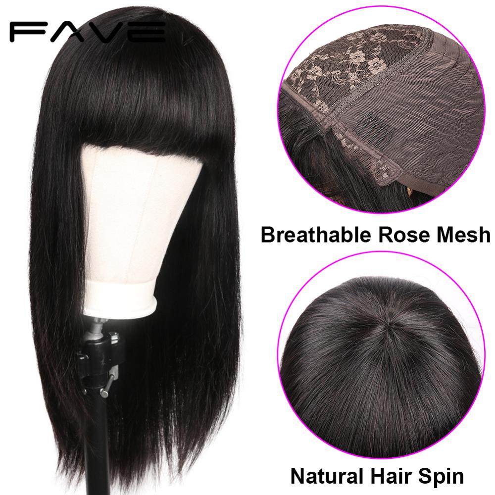 Brazilian Straight Human Hair Wigs with Bangs Fringe Wig Natural Black No Lace Long Hair Wig For Women Perruque Cheveux Humain - Payty