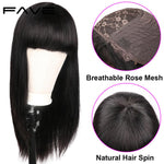 Brazilian Straight Human Hair Wigs with Bangs Fringe Wig Natural Black No Lace Long Hair Wig For Women Perruque Cheveux Humain - Payty