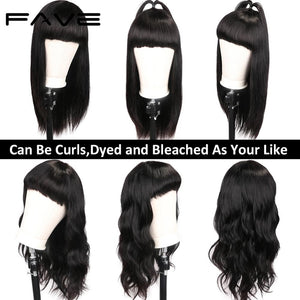Brazilian Straight Human Hair Wigs with Bangs Fringe Wig Natural Black No Lace Long Hair Wig For Women Perruque Cheveux Humain - Payty