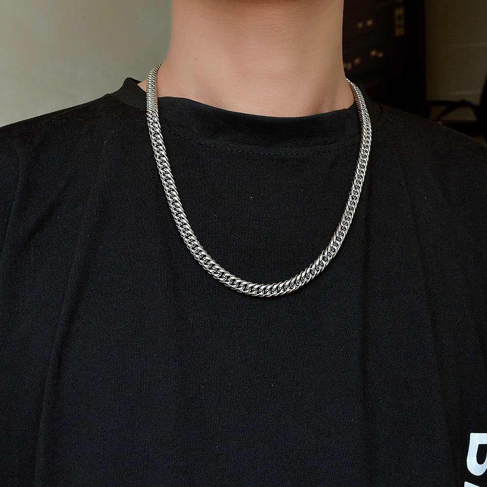 New Thick Chain Stitching Necklace Men's Titanium Steel Clavicle Chain Trendy Hip-hop Ins Net Red Metal Cuban Chain - Payty