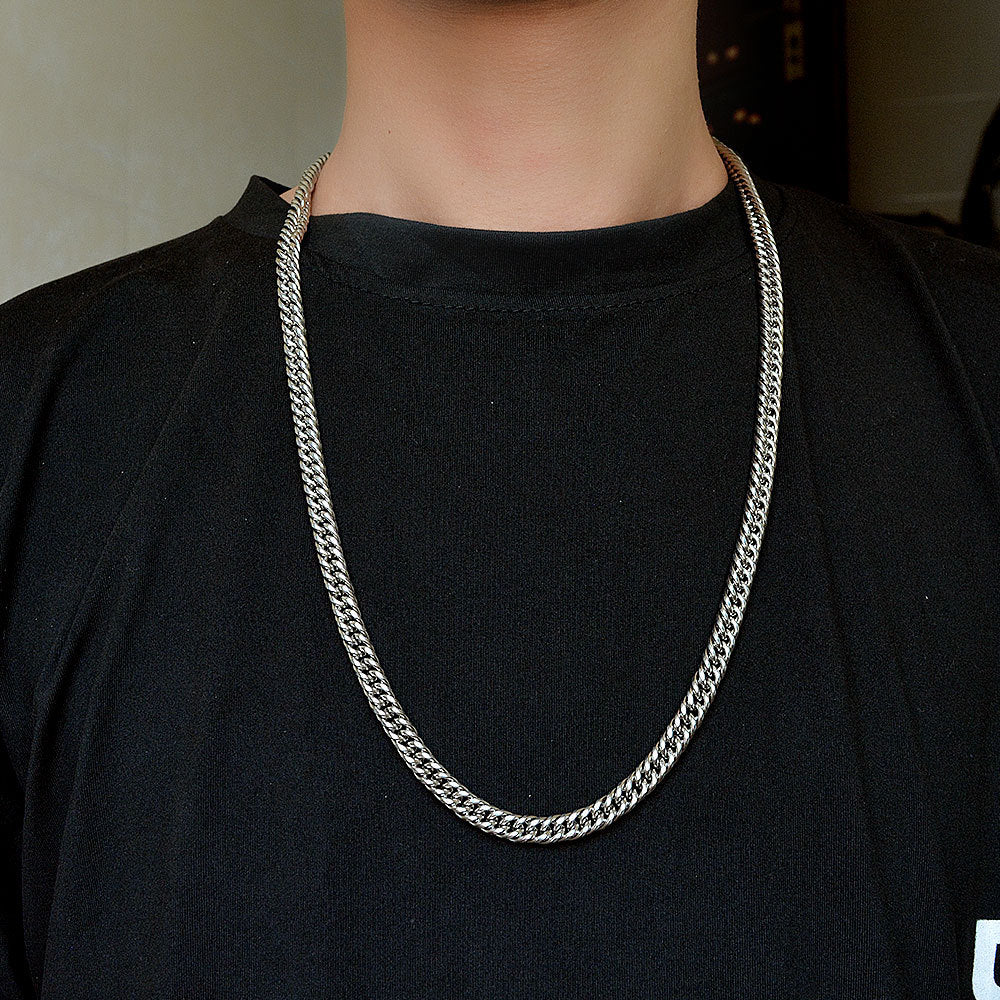 New Thick Chain Stitching Necklace Men's Titanium Steel Clavicle Chain Trendy Hip-hop Ins Net Red Metal Cuban Chain - Payty