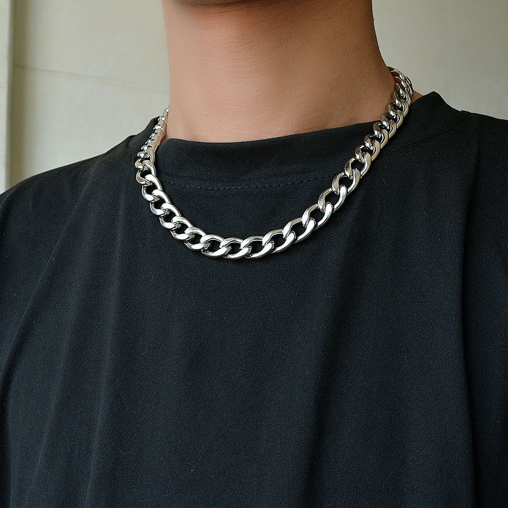 New Thick Chain Stitching Necklace Men's Titanium Steel Clavicle Chain Trendy Hip-hop Ins Net Red Metal Cuban Chain - Payty