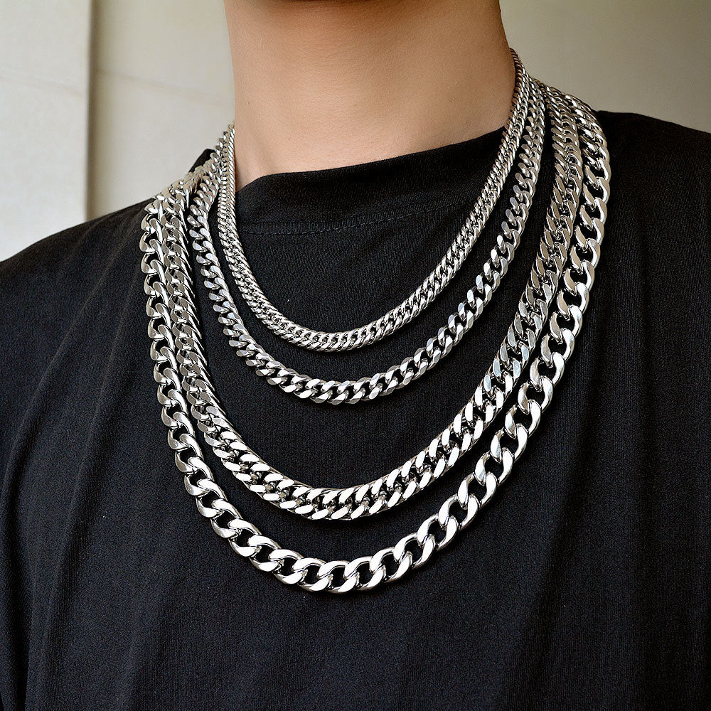 New Thick Chain Stitching Necklace Men's Titanium Steel Clavicle Chain Trendy Hip-hop Ins Net Red Metal Cuban Chain - Payty