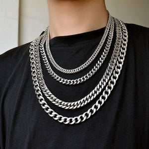 New Thick Chain Stitching Necklace Men's Titanium Steel Clavicle Chain Trendy Hip-hop Ins Net Red Metal Cuban Chain - Payty