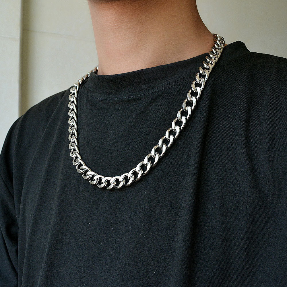 New Thick Chain Stitching Necklace Men's Titanium Steel Clavicle Chain Trendy Hip-hop Ins Net Red Metal Cuban Chain - Payty