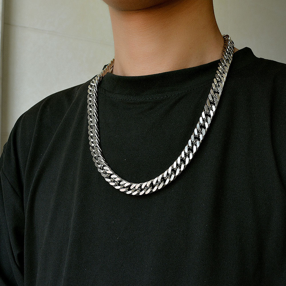 New Thick Chain Stitching Necklace Men's Titanium Steel Clavicle Chain Trendy Hip-hop Ins Net Red Metal Cuban Chain - Payty