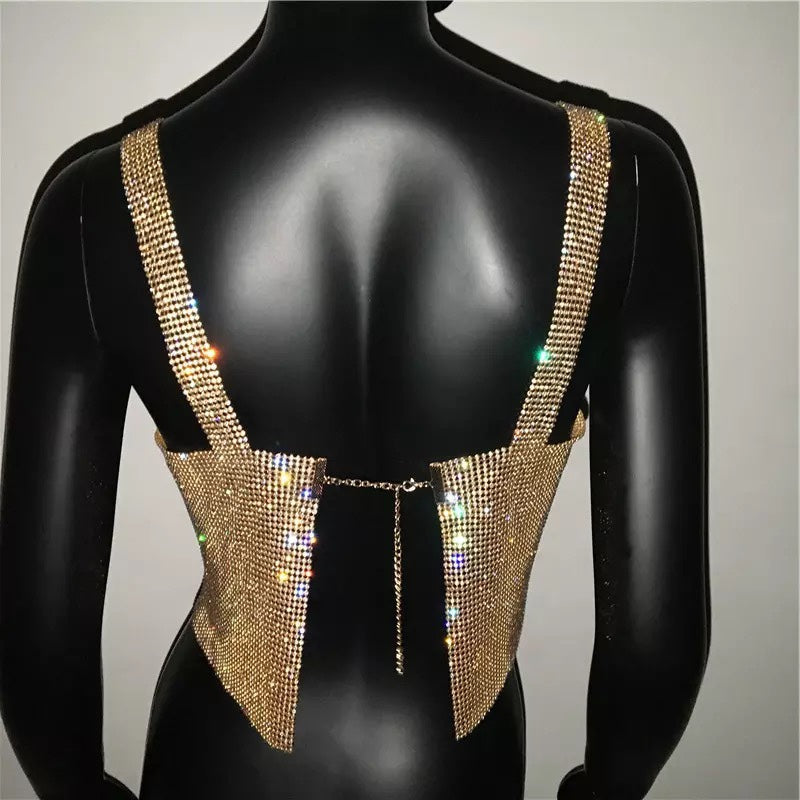 Bling Rhinestones Party Crop Top Full Diamonds Sequins Top - Payty
