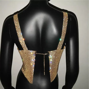 Bling Rhinestones Party Crop Top Full Diamonds Sequins Top - Payty